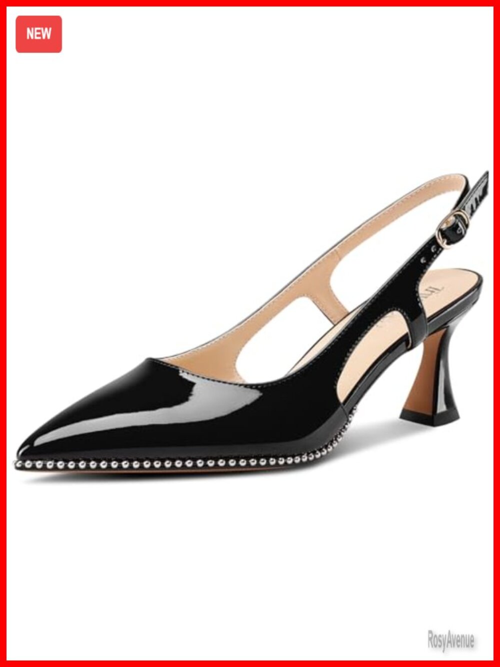 Womens Kitten Heel Pointed Toe Pumps Beaded Slingback Patent Leather